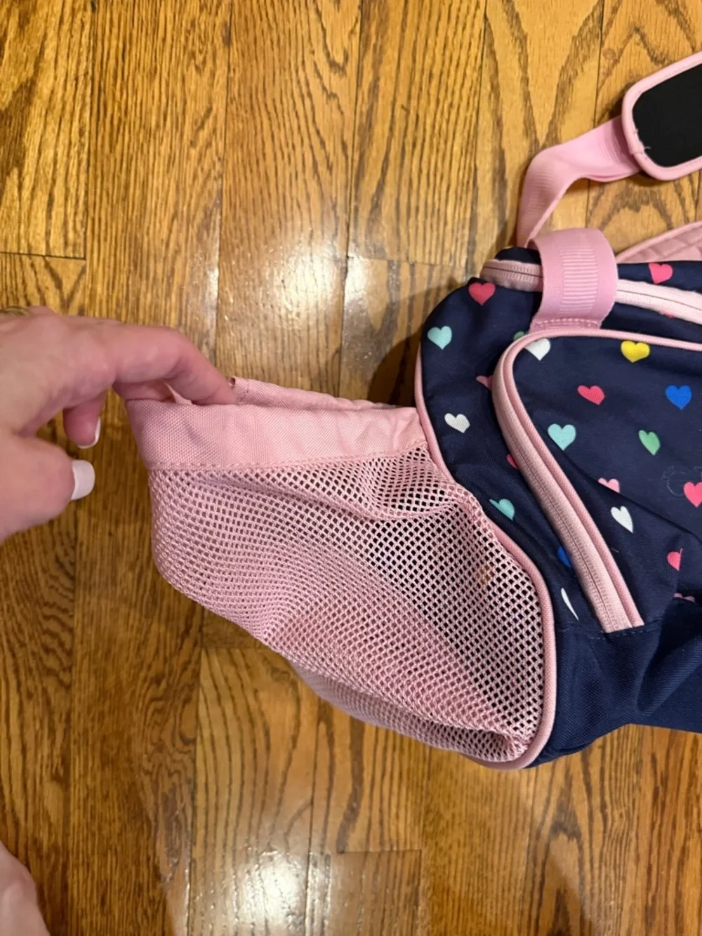 Pottery Barn Kids Mackenzie Navy and multicolored Hearts Sports Duffle Bag